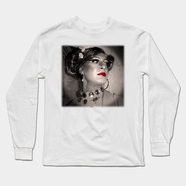 Expressive face with red lipstick Long Sleeve T-Shirt by Marccelus